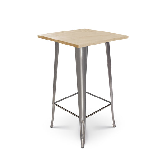 Table de bar "Mange Debout" style industriel en métal brut et plateau bois clair - 60x60 cm