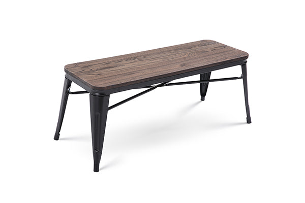 Banc en métal noir mat et assise bois foncé - Style industriel