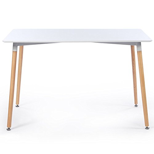 Table style scandinave 120 x 80 cm avec plateau blanc et pieds en bois